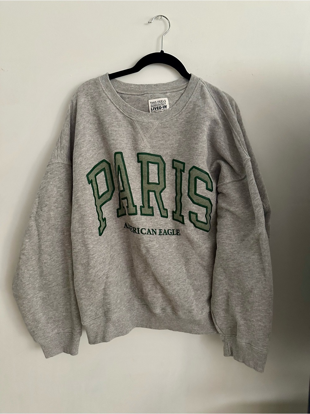 American Eagle Outfitters Gray Crewneck with Green PARIS Lettering